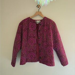 Vintage Purple Pink Paisley Quilted Jacket Size 16W